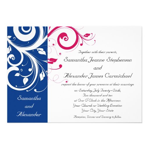 Royal Blue/Fuchsia Swirl Wedding Invitation