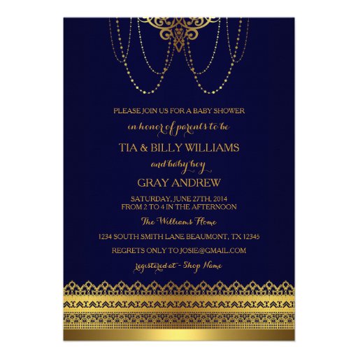 Royal Blue & Gold Crown Baby Shower Invitation