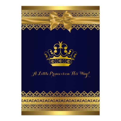 Royal Blue & Gold Crown Baby Shower Invitation
