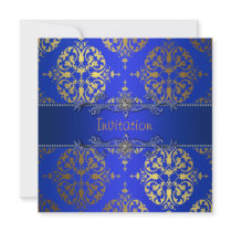 Royal Blue Gold Damask All Occasion Party Invitation