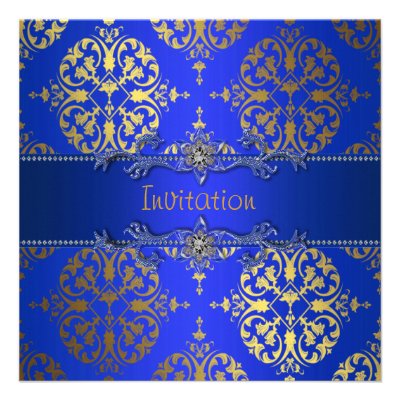 Royal Blue Gold Damask All Occasion Party Invitation