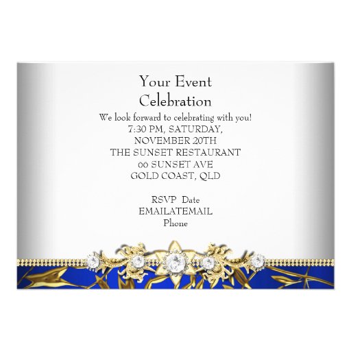 Royal Blue Gold Embossed Look Elegant Party Custom Invitation