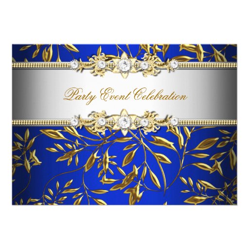Royal Blue Gold Embossed Look Elegant Party Custom Invitation