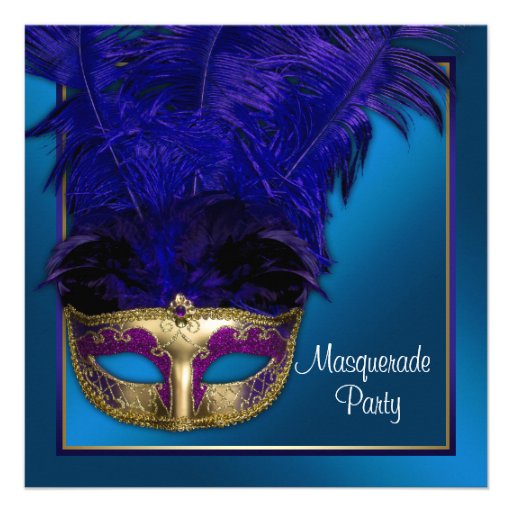 Royal Blue Gold Masquerade Party Invitations