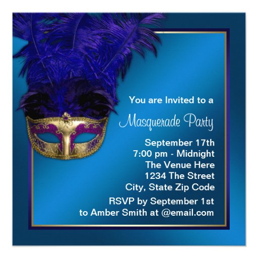 Royal Blue Gold Masquerade Party Invitations