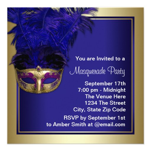 Royal Blue Gold Masquerade Party Invitations