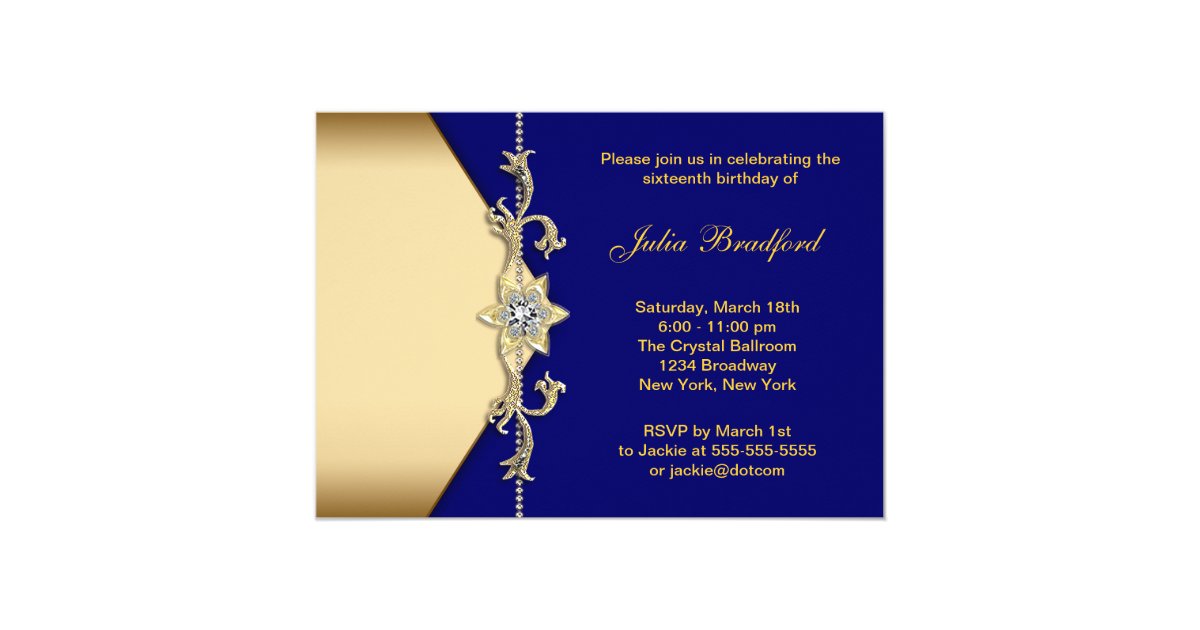 Royal Blue Gold Sweet Sixteen Card Zazzle