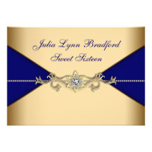 Royal Blue Gold Sweet Sixteen Custom Invites