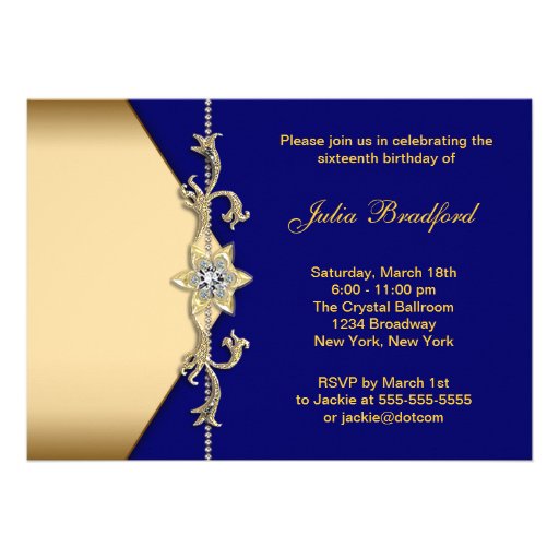 Royal Blue Gold Sweet Sixteen Custom Invites