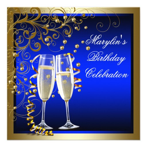 Royal Blue Gold Womans Blue Gold Birthday Personalized Invites