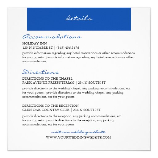 Royal Blue Handwritten Style Detail Enclosure Card