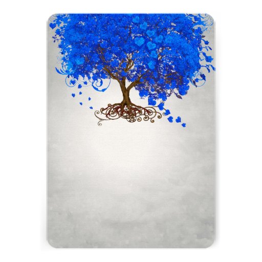 Royal Blue Heart Leaf Tree Wedding Invites