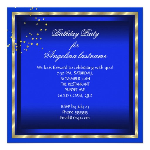 Royal Blue Heels Gold Glitter Birthday Party Custom Invites