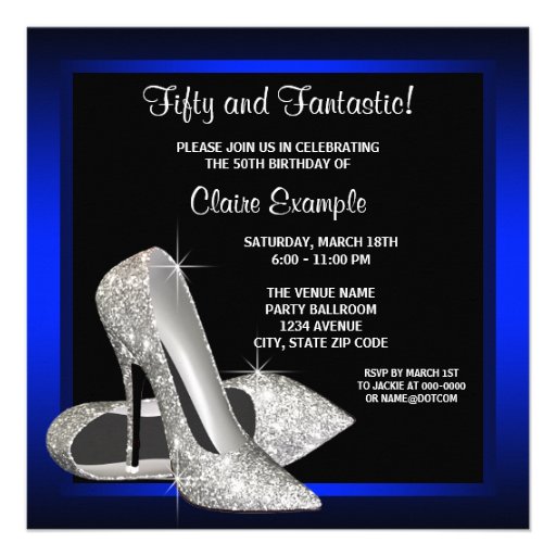 Royal Blue High Heels Womans Birthday Party Personalized Invites