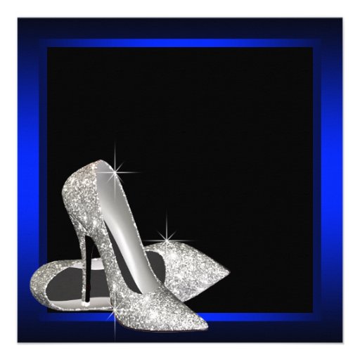 Royal Blue High Heels Womans Birthday Party Personalized Invites