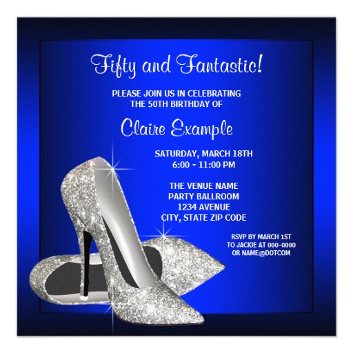 Royal Blue High Heels Womans Birthday Party Custom Announcements