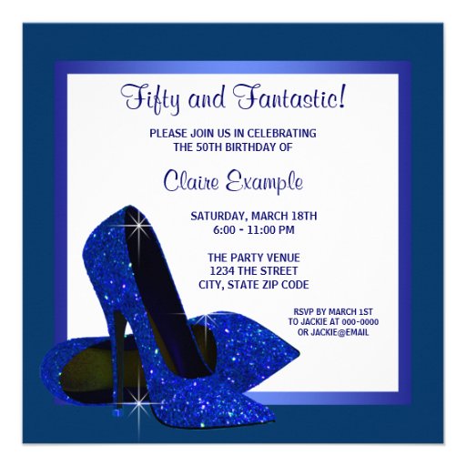 Royal Blue High Heels Womans Birthday Party Announcement