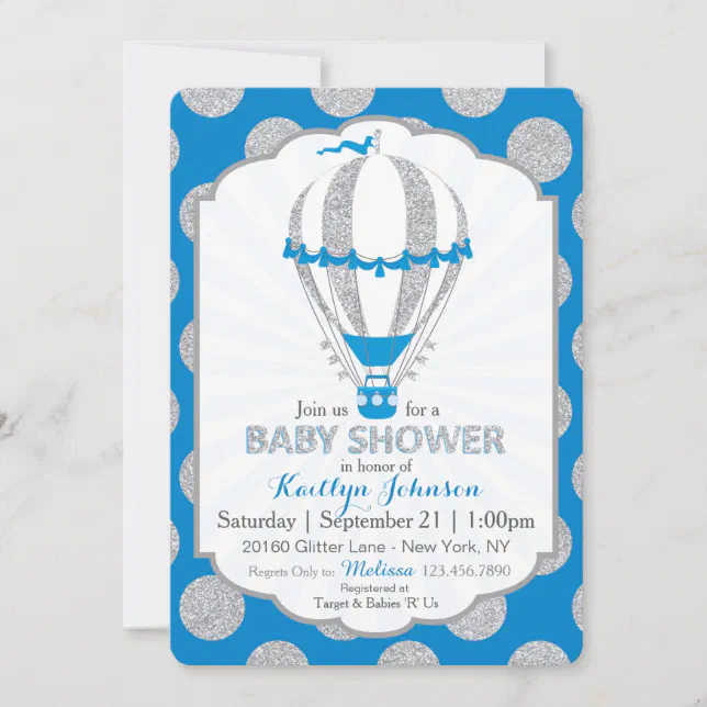 Royal Blue Hot Air Balloon Baby Shower Invitation Zazzle