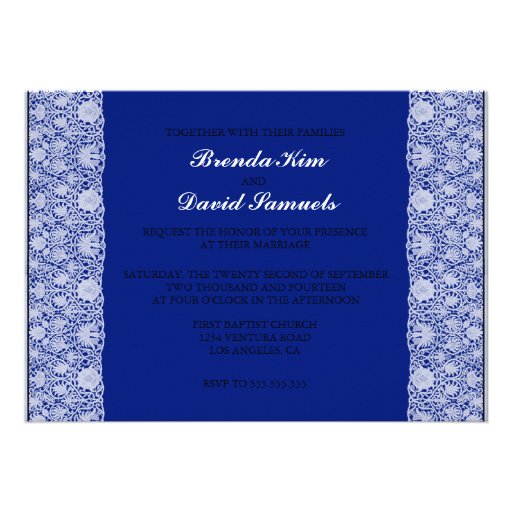Royal Blue Ivory Elegant Lace Wedding Invitation