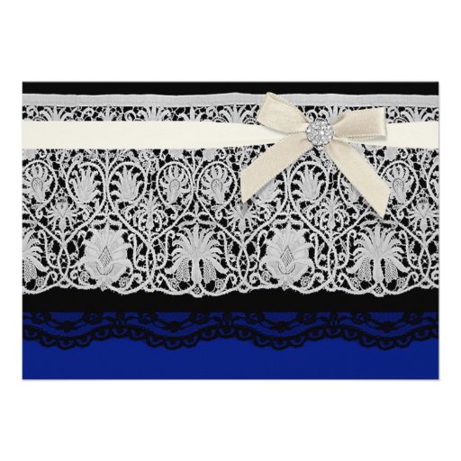 Royal Blue Ivory Elegant Lace Wedding Invitation