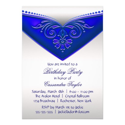 Royal Blue Ivory Sweet Sixteen Birthday Party Personalized Invitation