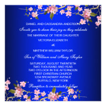 Royal Blue Japanese Cherry Blossoms Wedding Custom Announcements