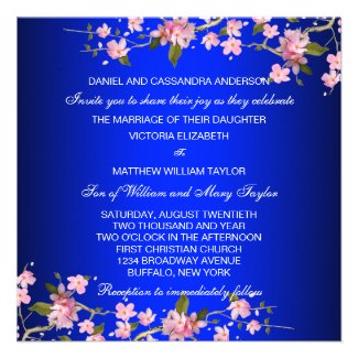 Royal Blue Japanese Cherry Blossoms Wedding Custom Announcements