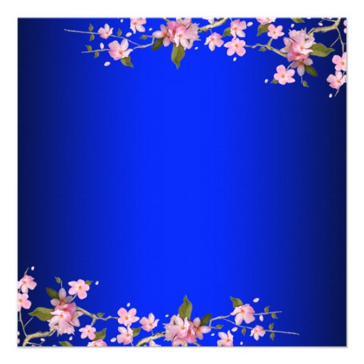 Royal Blue Japanese Cherry Blossoms Wedding Custom Announcements