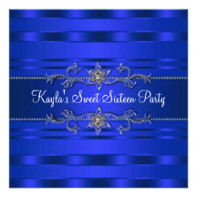 Royal Blue Jewel Sweet 16 Birthday Party Personalized Invite