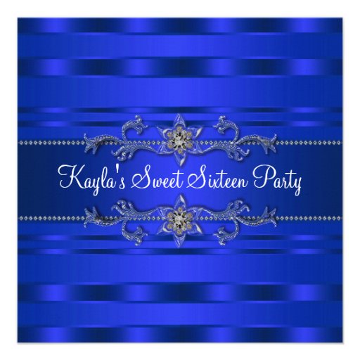 Royal Blue Jewel Sweet 16 Birthday Party Personalized Invite