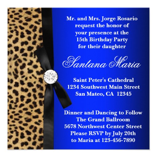 Royal Blue Leopard Quinceanera Invitations