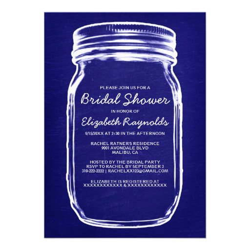 Royal Blue Mason Jar Bridal Shower Invitations