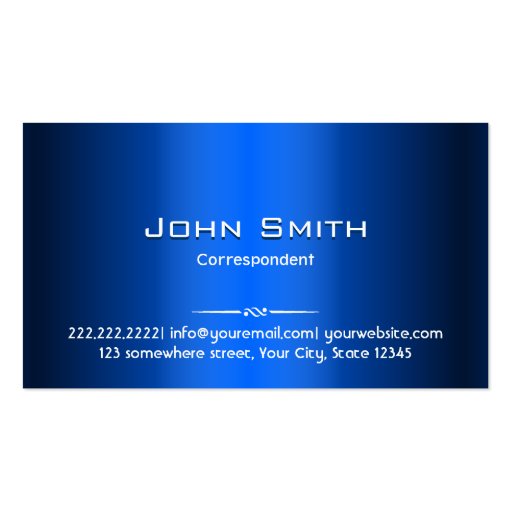 Royal Blue Metal Correspondent Business Card (front side)