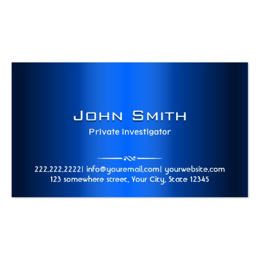 Royal Blue Metal Investigator Business Card (front side)