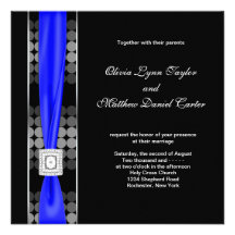 Royal Blue Modern Dot Black White Wedding Personalized Invite