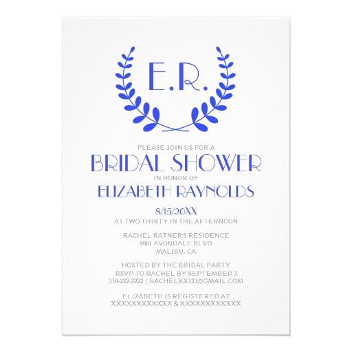 Royal Blue Monogram Bridal Shower Invitations