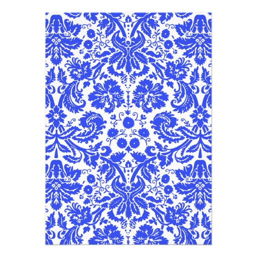 Royal Blue Monogram Damask Wedding Invitations