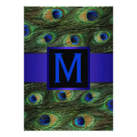 Royal Blue Monogram Peacock Custom Invite