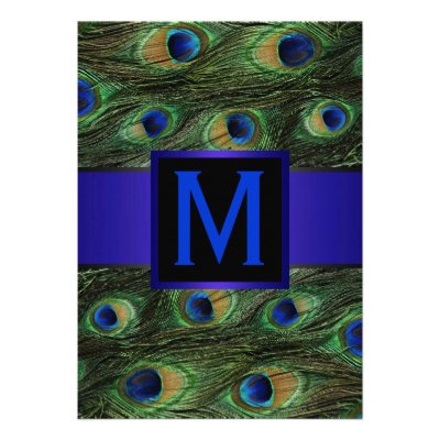 Royal Blue Monogram Peacock Custom Invite