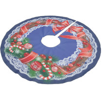 Royal Blue Ombre and Lace with Christmas Wreath Brushed Polyester Tree Skirt