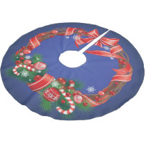 Royal Blue Ombre  with Christmas Wreath Brushed Polyester Tree Skirt