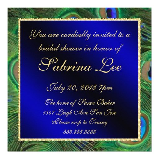 Royal Blue Peacock Bridal Shower Invite