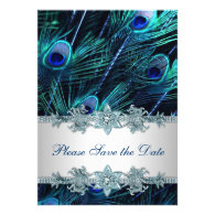 Royal Blue Peacock Wedding Save the Date Invites