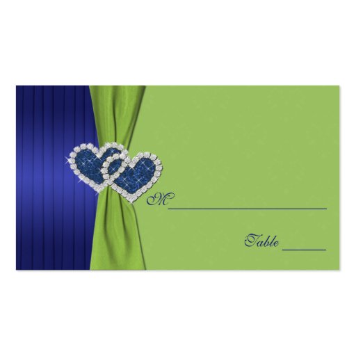 Royal Blue Pleats and Chartreuse Damask Placecards Business Cards (back side)