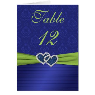 Royal Blue Pleats and Chartreuse Table Card card