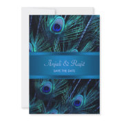 Royal Blue Purple Peacock Feathers Save the Date