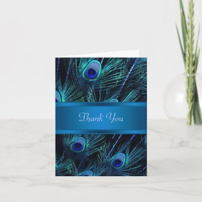 Royal Blue Purple Peacock Feathers Wedding Greeting Cards by decembermorning