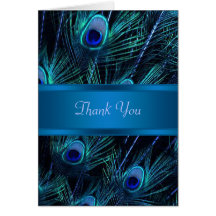 Royal Blue Purple Peacock Feathers Wedding Greeting Cards