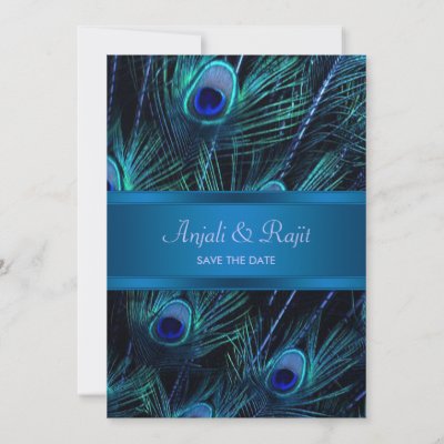 Royal Blue Purple Peacock Feathers Wedding invitations