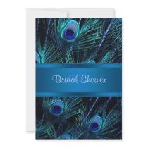 Royal Blue Purple Peacock Feathers Wedding Custom Invitation